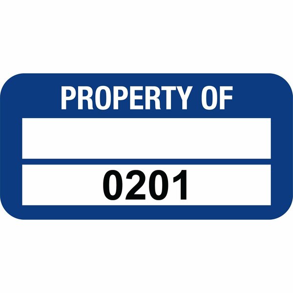Lustre-Cal VOID Label PROPERTY OF Dark Blue 1.50in x 0.75in  1 Blank Pad & Serialized 0201-0300, 100PK 253774Vo2Bd0201